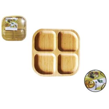 Imagem de Petisqueira Quadrada com 4 Divisórias de Bambu 20 cm - KOPECK