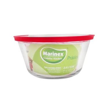 Imagem de Tigela de Vidro Pote Redondo 2,4l Grande com Tampa Plástica Facilitá Marinex