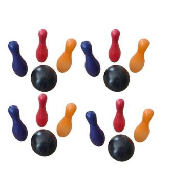 Imagem de Kit 3 unidades Mini Boliche Brinquedo Infantil 3 Pinos 1 Bola 14cm Cor