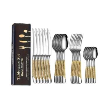 Imagem de Conjunto De Talheres De Aço Inoxidável Com 24 Peças, Faca, Garfo, Colh
