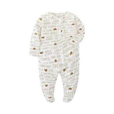 Imagem de Pijamas De Algodão Branco Unissex Para Bebês Recém-Nascidos Com Zíper 