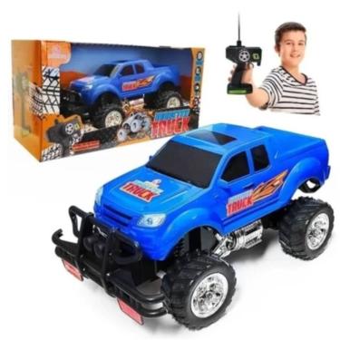 Imagem de Carrinho de Controle Remoto Monster Truck com 7 Funções e Luzes Noturnas Azul Polibrinq 40CM