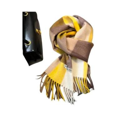 Imagem de Cachecol Amarelo Grande Com Franjas, Lã Pura Britânica, Quente Para Ho