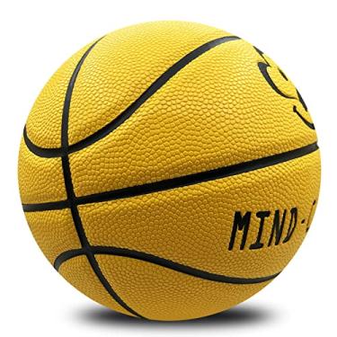 Imagem de MINDCOLLISION Bola de basquete Smiley, couro PU macio absorvente de umidade e resistente ao desgaste, boa aderência, adequado para treinamento interno e externo e competição, amarelo, nº 7