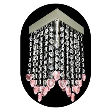 Imagem de Lustres De Cristal Acrílico 16X16cm - Coração Rosa - 28cm Altura - Max