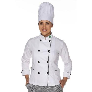 Imagem de Kit Dolmã chef cozinha feminino algodão e Chapéu de chef cozinha