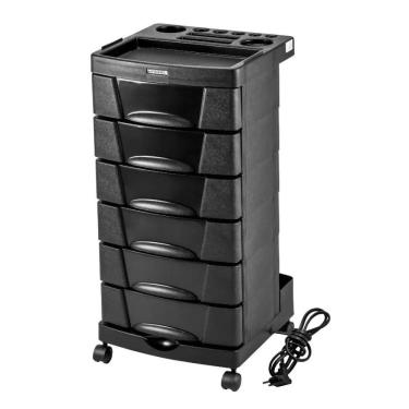 Imagem de Carrinho Auxiliar Cabeleireiro Beauty Care com Tomada Embutida, Preto - Dompel