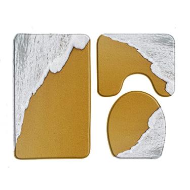 Imagem de Tapete de banho de praia rosa oceano conjunto de 3 peças cenário tapete antiderrapante para banheiro tapetes de piso capa de banheiro almofada em forma de u produto de banheiro, 33940J, 3 pcs tapetes, 400mmx600mm