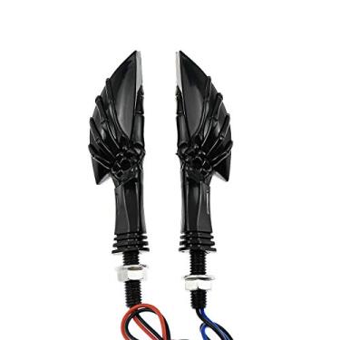 Imagem de HDBUBALUS Luz indicadora de LED com luzes de seta de caveira, serve para Harley Crusier Bobber preta