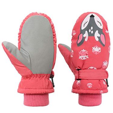 Imagem de American Trends Luvas infantis de inverno para neve à prova d'água luvas de lã quente para meninos e meninas, Raposa rosa, S(Fits 2-4 years)