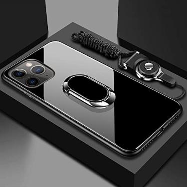 Imagem de para iphone 13 pro max estojo magnético suporte de anel suporte capa de telefone para iphone 12 11 pro xr xs max 7 8 plus vidro temperado tampa traseira, preto, para iphone 11pro max