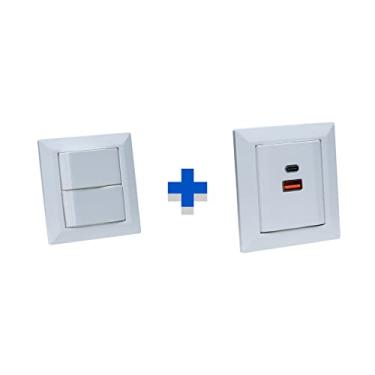 Imagem de Kit Espelhos Tomadas Duplo Chranf com 2 Usb 3.5A 2 Interrup COR:BRANCO