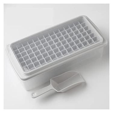 Imagem de Bandeja de cubo de gelo 98 grade pequena cubo de gelo caixa de molde com tampa colher moldes de picolé bandeja de sorvete diy barra de ferramentas acessórios de cozinha molde de cubo de gelo (cor: cinza 98 Cubo)