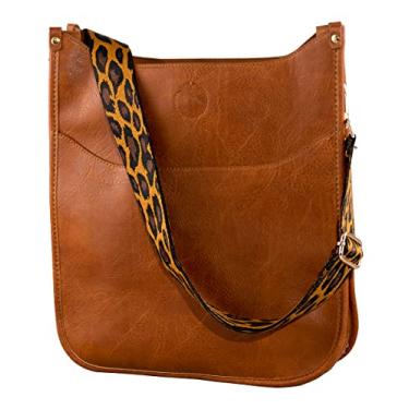 Imagem de Pinafore Bolsa tiracolo de couro vegano moderna com alça ajustável, Marrom