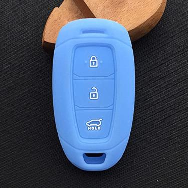 Imagem de CSHU Silicone 3 botões Car Key Case Cover Chaveiro Ring Key Bag, apto para Hyundai Kona 2017 I30 Ix35 Solaris Azera Elantra Grandeur Ig, azul claro