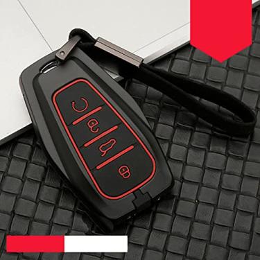 Imagem de CSHU Zinc Alloy Silicon Car Remote Car Key Case Cover Chaveiro Ring Key Bag, apto para Geely Coolray Atlas Boyue NL3 Emgrand X7 EX7 SUV GT GC9 Borui 2019, C, preto vermelho