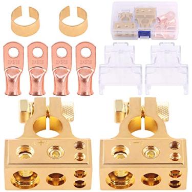 Imagem de Kit de conectores de terminal de bateria de carro Glarks com 8 peças de argolas de fio de cobre e 2 terminais de bateria negativos positivos de calibre 0/2/4/8/10 com calços e capas para uso em carro, veículo, RV e barco