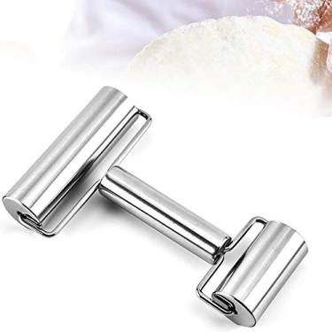 Imagem de Goeielewe Rolo duplo de massa de aço inoxidável, massa dupla e pizza, utensílios de cozinha de metal, ideal para assar massa, pizza, torta, doces, massas e biscoitos