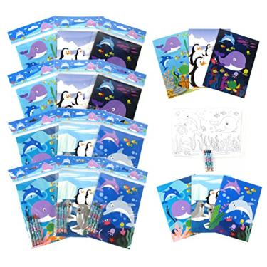 Imagem de Ocean Life livros para colorir com giz de cera brindes de festa, conjunto com 12