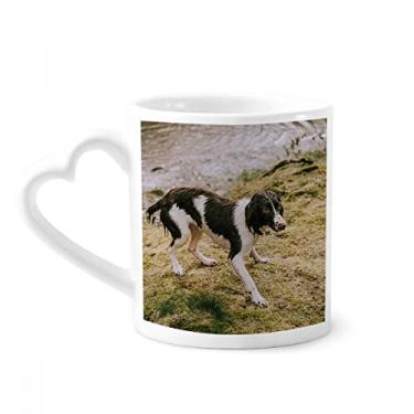 Imagem de Caneca de cachorro preto branco imagem animal caneca café cerâmica copo de coração de vidro