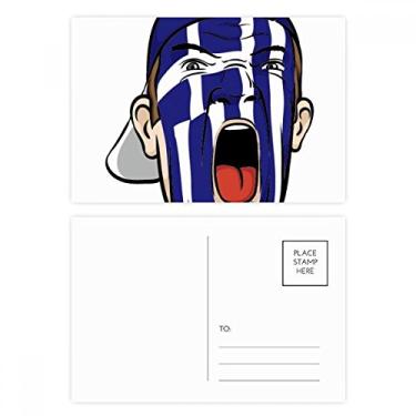 Imagem de Bandeira da Grécia máscara facial cabeça gritando conjunto de cartão postal de aniversário cartão de agradecimento