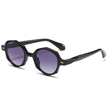 Imagem de Óculos de sol ovais retro irregulares femininos tons uv400 moda rebites decoração óculos masculinos punk polígono óculos de sol, gradiente cinza preto, tamanho único
