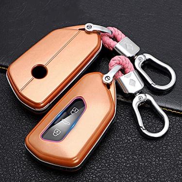 Imagem de YJADHU 3 botões ABS capa de chave de carro suporte de controle remoto sem chave inteligente, apto para VW Volkswagen Golf 8 Mk8 2020 Skoda Octavia, E, laranja
