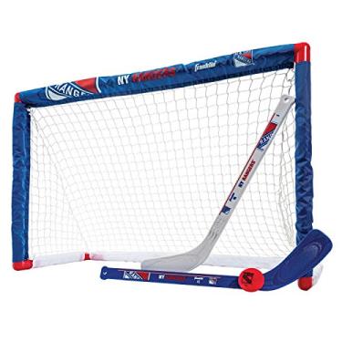 Imagem de Franklin Sports Conjunto de mini hóquei do New York Rangers – Conjunto de gol de hóquei no joelho, bola e 2 bastões de hóquei – Mini rede de gol – Conjunto de hóquei oficial da NHL
