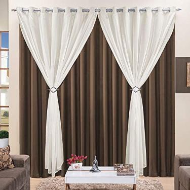 Imagem de Cortina 2 Mts Sala Quarto Voal com Microfibra para Trilho Comum Tabaco Barata