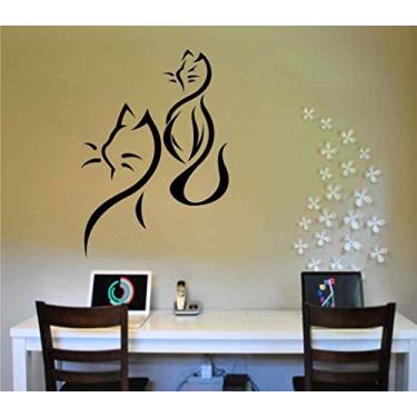 Imagem de Adesivo De Parede Decoração Gatinhos Tribal tamanho 80cm x 60cm preto