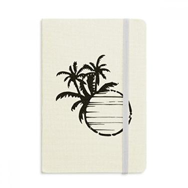 Imagem de Caderno de praia preto com desenho de coqueiro, capa dura em tecido, diário clássico