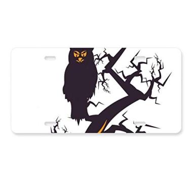 Imagem de DIYthinker Placa de carro para decoração de Halloween com coruja olhos de árvore em aço inoxidável