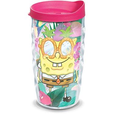 Imagem de Tervis Nickelodeon™ – Bob Esponja Calça Quadrada Feito nos EUA Copo de Viagem com Parede Dupla Isolada Mantém Bebidas Frias e Quentes, 290 ml, Ondulado, Tropical