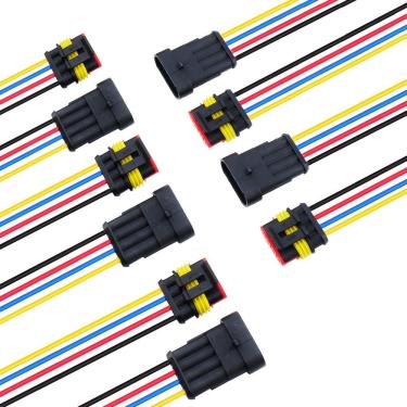 Imagem de Conjunto de 5 Conectores Elétricos Impermeáveis 18 AWG Kit de Conectores Elétricos 1,5 mm Série Terminal e Vedação de Borracha com Conectores de Pacote de Tempo de Fio 10 cm (4 pinos)