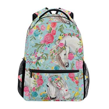 Imagem de Mochila escolar com cavalo de flor, mochila de estudante, grande, para meninas, crianças, escola primária, bolsa de ombro, Flor colorida, One Size, Viajar