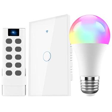 Imagem de Kit Casa Inteligente, 3 Itens, 1 Lâmpada Inteligente 10A WiFi, 1 4x2 Interruptor Touch WiFi Inteligente 1 botões, 1 RF433 Controlo Remoto – Compatível com Alexa