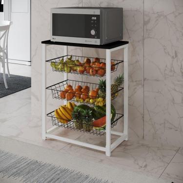 Imagem de Fruteira Com Suporte Para Micro-Ondas Barcelona Aço Branco Cesto Preto Tampo Preto Cor:...