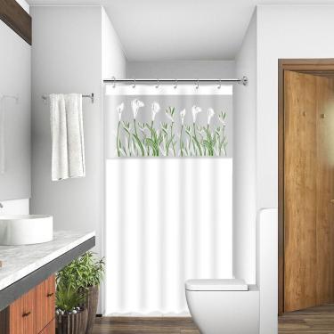 Imagem de Cortina Para Box Banheiro Com Visor Copo De Leite Com Gancho Anti Mofo Resistente Alta Qualidade Pvc Diversas Cores