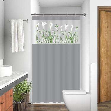 Imagem de Cortina Para Box Banheiro Com Visor Copo De Leite Com Gancho Anti Mofo Resistente Alta Qualidade Pvc Diversas Cores