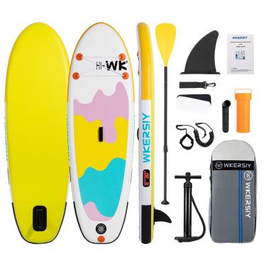 Imagem de Hosioe Prancha de stand up paddle inflável para crianças 8'x30''x6' Conjunto de surf inflável SUP Paddleboard para esportes aquáticos com bomba de remo mochila coleira kit de reparo
