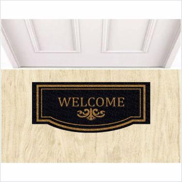 Imagem de Tapete Welcome Preto Formato Medida Porta.