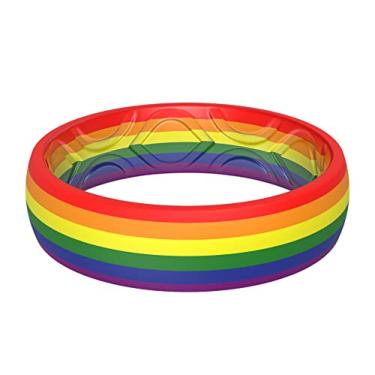 Imagem de ThunderFit Alianças de casamento de silicone para mulheres, design impresso - 5,5 mm de largura 1,8 mm de espessura (LGBTQ Flag - Tamanho 9,5-10 (19,8 mm)