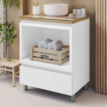 Imagem de Gabinete para Banheiro 1 Gaveta com Caixa Organizadora Rainha 70cm 100% Mdf Branco/nature