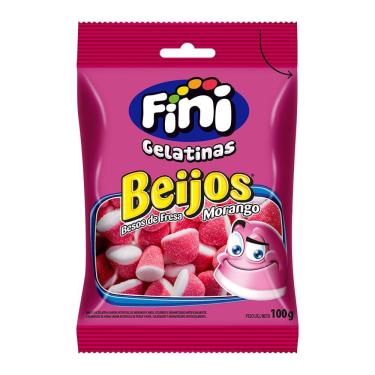 Imagem de Balas de Gelatina Fini Beijos de Morango 100g