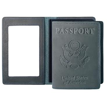 Imagem de AGBIADD Conjunto de carteiras de passaporte e porta-cartões de vacina, capa de couro genuíno com bloqueio de RFID com compartimento para cartão de vacinação CDC, protetor organizador de documentos de