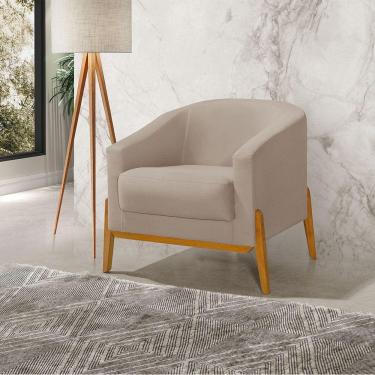 Imagem de Poltrona Living Base em Madeira Maciça Flórida Veludo Bege