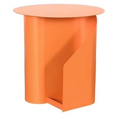 Imagem de Mesa Lateral Redonda Moderna, Mesa Lateral De Metal Colorida Com Espaço De Armazenamento, Mesa Final Para Sala De Estar, Escritório, Espaço Pequeno (Color : Orange, Size : 45x47cm(17.71x18.5in))
