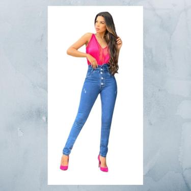 Imagem de Calça Jeans Cintura Alta e com botões Azul - 6789