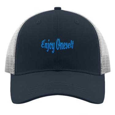 Imagem de Boné de caminhoneiro "Enjoy Oneself" para adolescentes retrô bordado snapback, Azul marinho, Tamanho Único