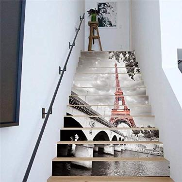 Imagem de Adesivos de escada 3D 13 peças capa de escada de grão de madeira decoração de casa clássico removível adesivo de escada pinturas adesivos de escada